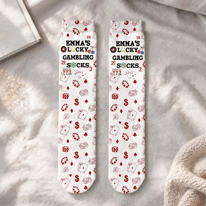 Personalized Crew Socks with Green Poker Chip Print, Lucky Game Night Style, Unique Gift for Poker Fans