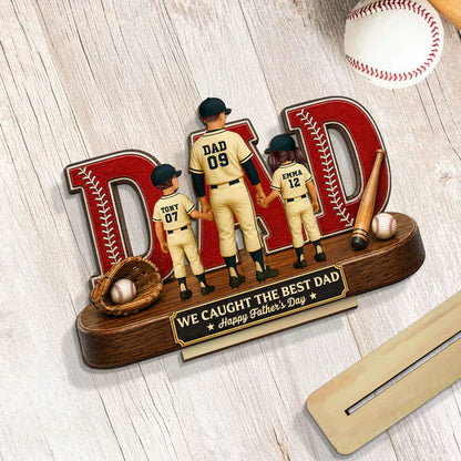 Personalized 2-Layer Wooden Plaque for Dad, Baseball All-Star Family Unique Gift with Kids Holding Hands