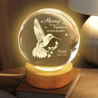 Personalized Globe Lamp, Always With You Hummingbird in Flight Tribute, Creative Remembrance Gift for Loved Ones