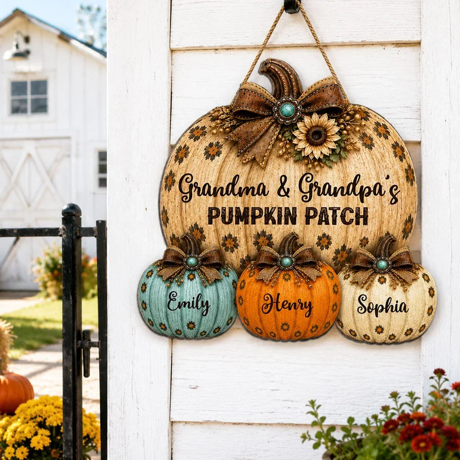 Grandma & Grandpa's Pumpkin Patch Wooden Sign, Warm Fall Family Decor, Personalized Creative Gift