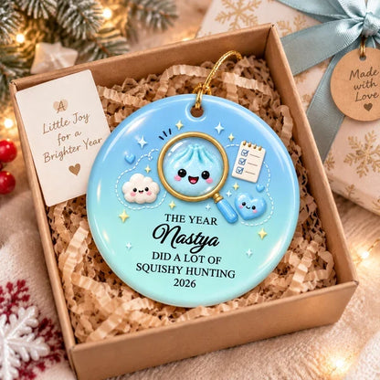 Ceramic Ornament, Personalized Squishy Hunting Keepsake for Tree Display, Creative Gift for a Kid's Favorite Phase