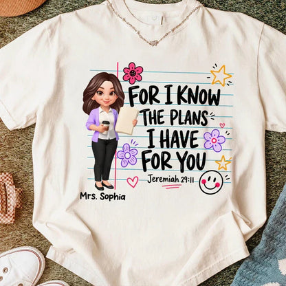 Classic Tee With Teacher Illustration & Jeremiah Verse, Creative Gift For Classroom Encouragement