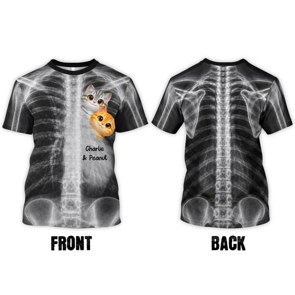 Printed Classic Tee with Cats Close to Your Heart X-Ray Art, Personalized Creative Gift for Cat Lovers