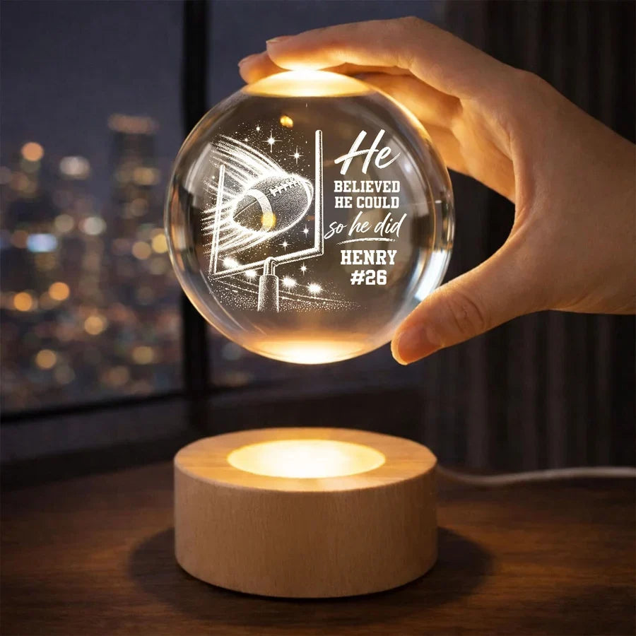 Personalized American Football Globe Lamp, Football Through Goalposts, Unique Gift for Players