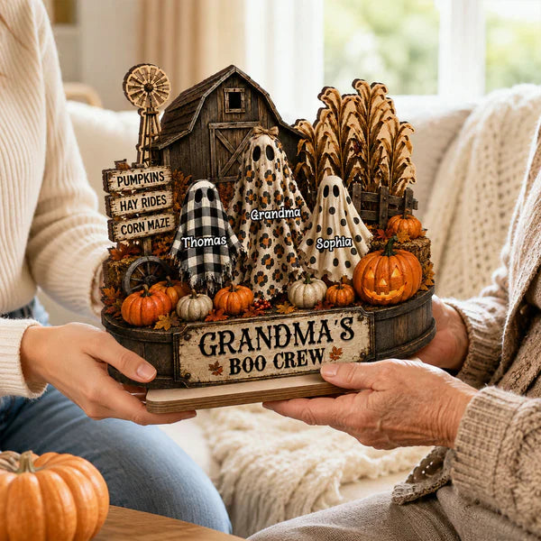 Personalized 2-Layer Wooden Plaque With Grandma's Boo Crew Pumpkin Patch, Unique Halloween Gift for Grandma