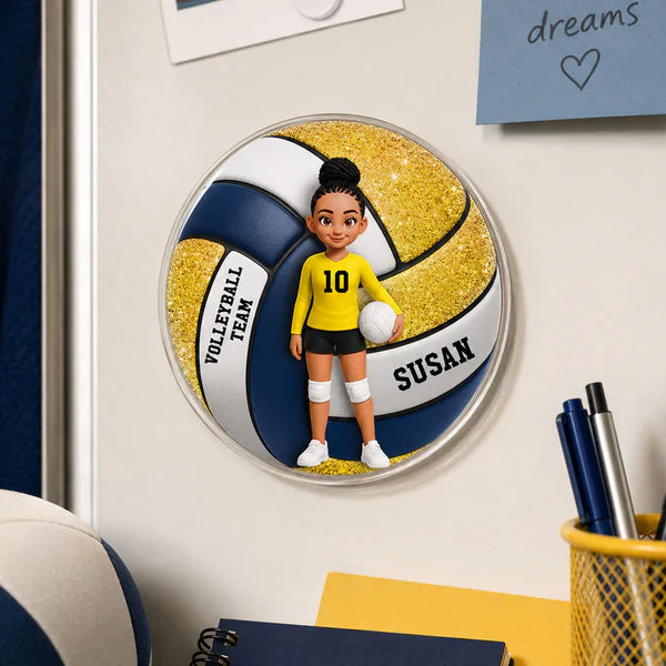 Personalized Standing Volleyball Girl Acrylic Magnet, Red Locker Decor, Unique Gift for Daughter Son