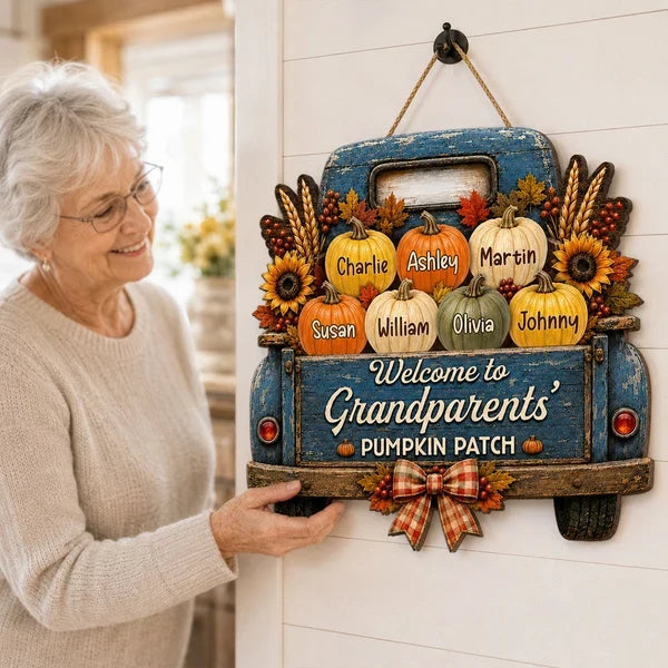 Grandparents' Pumpkin Patch Personalized Wooden Sign, Heartwarming Fall Decor and Creative Family Gift