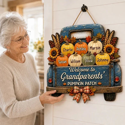 Grandparents' Pumpkin Patch Personalized Wooden Sign, Heartwarming Fall Decor and Creative Family Gift