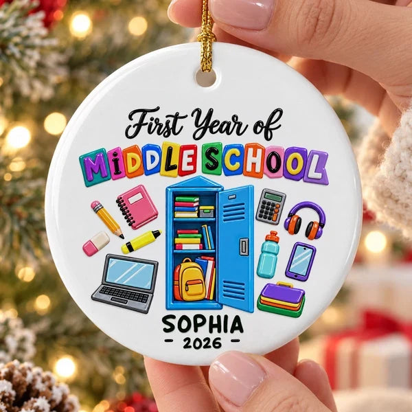 Personalized Ceramic Ornament with Colorful School Locker, Unique Christmas Gift for Middle School Students