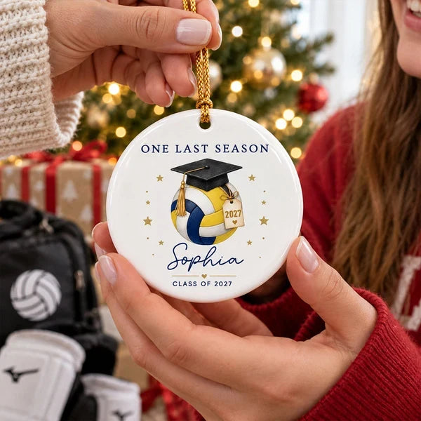 Personalized Ceramic Ornament with Volleyball and Graduation Cap, One Last Season Creative Gift for Senior Players