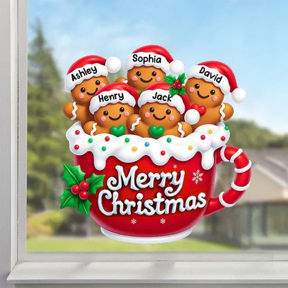 Warm Christmas Sticker Decal, Gingerbread Family Gathered in Red Mug, Personalized Creative Gift for Grandparents