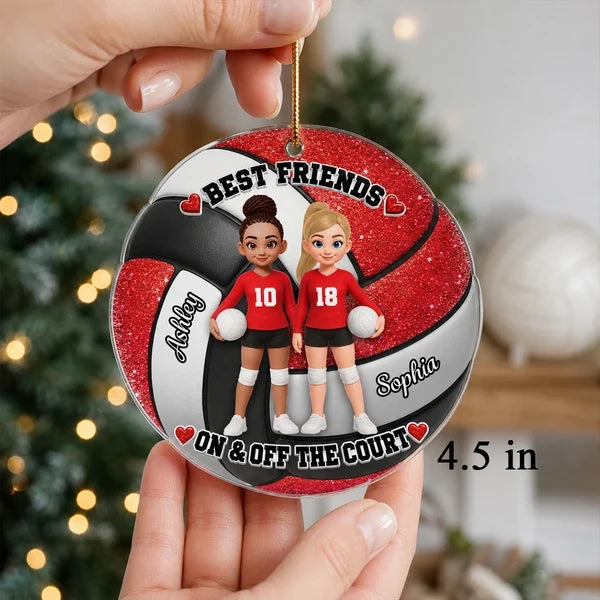 Personalized Acrylic Ornament, Red Cartoon Volleyball Best Friends, Unique Christmas Gift for Teammates
