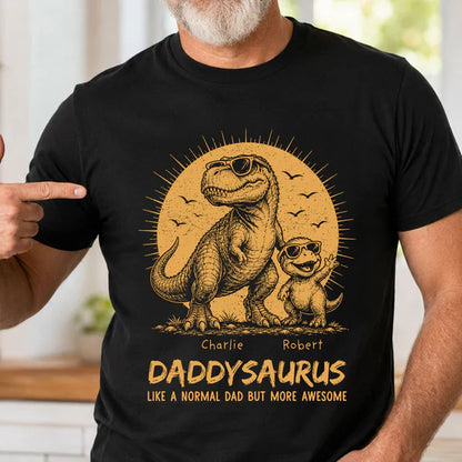 Personalized Funny Daddysaurus Classic Tee, Vintage Yellow Sunglasses Dinosaur Art, Creative Gift For Husband