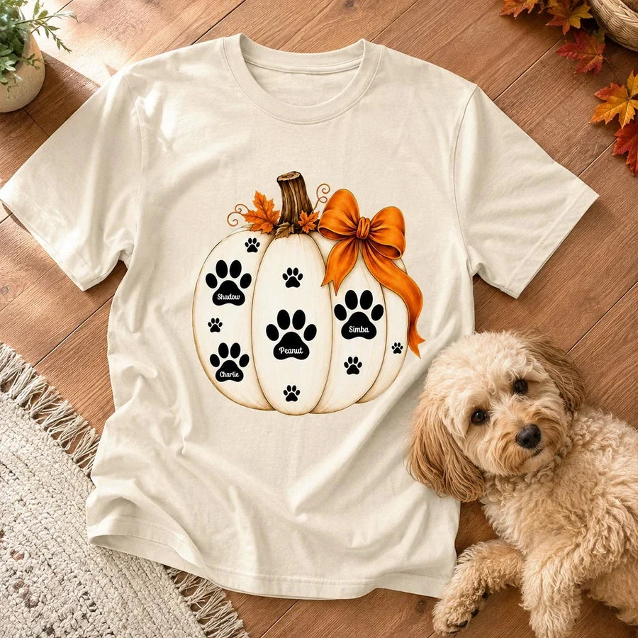 Personalized Classic Tee, Pumpkin Paw Print Keepsake, Unique Autumn Gift for Pet Owners