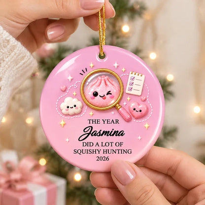 Ceramic Ornament, Personalized Squishy Hunting Keepsake for Tree Display, Creative Gift for a Kid's Favorite Phase