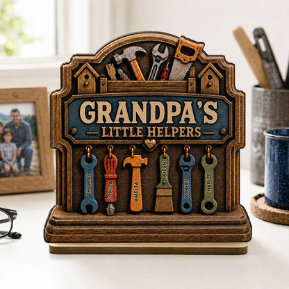 Personalized 2-Layer Wooden Plaque With Workshop Tools, Unique Father's Day Gift for Grandpa