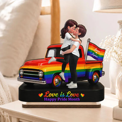 Personalized 2-Layer Wooden Plaque, LGBT Couple Rainbow Truck, Unique Gift for Couple, Pride Decor
