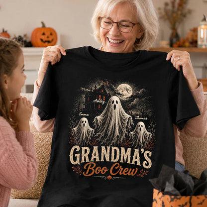 Personalized Grandma's Boo Crew Classic Tee, Ghost Haunted House Design, Unique Gift for Grandma