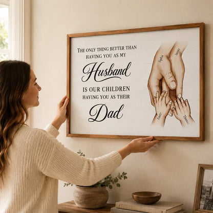Personalized Poster for Husband & Dad, Warm Family Hands Wall Art, Unique Father's Day Gift