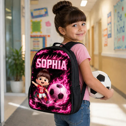 Personalized Kids School Backpack, Soccer Cartoon Design, Unique Back to School Gift for Son or Daughter