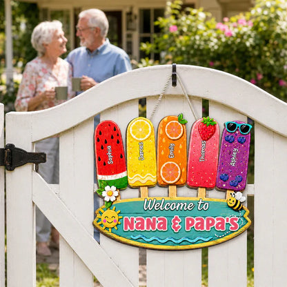 Personalized Wooden Sign, Colorful Popsicle Door Decor For Grandparents, Unique Creative Gift