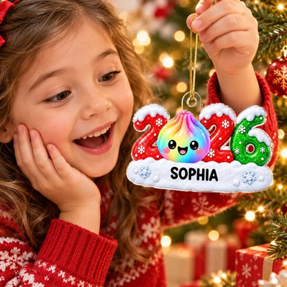 Personalized Acrylic Ornament with Cute Rainbow Dumpling and Snowflakes, Unique Christmas Gift for Kids