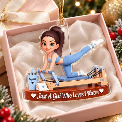 Personalized Acrylic Ornament, Pink Pilates Reformer Girl, Unique Christmas Gift for Wife, Daughter or Friend