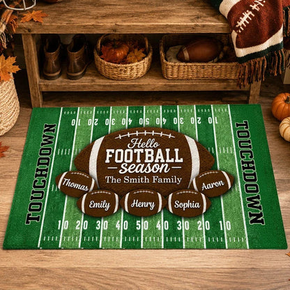 Hello Football Season Personalized Standard Doormat, Family Game Day Welcome, Creative Gift for Football Fans