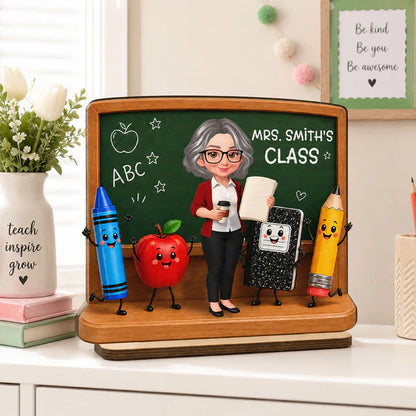 Personalized 2-Layer Wooden Plaque With Teacher Chalkboard Art, Unique Creative Gift For Teacher