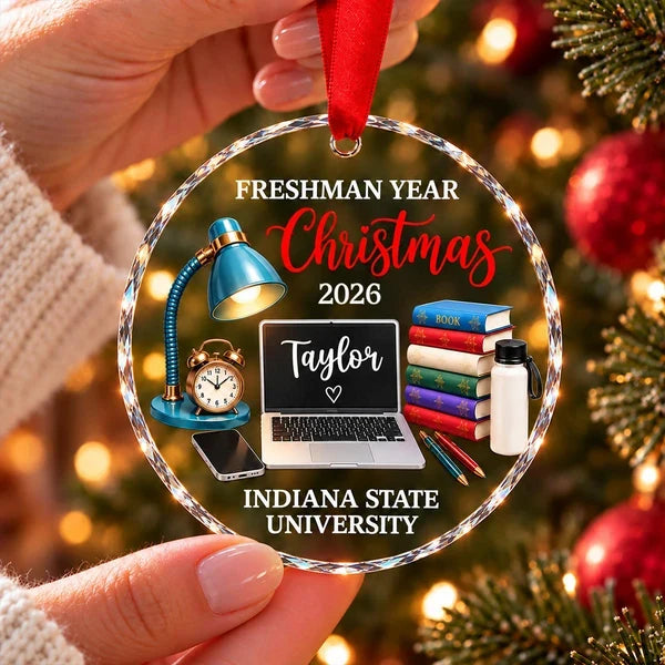 Personalized Crystal Ornament, Freshman Year Christmas Study Desk Keepsake, Unique Gift for College Student