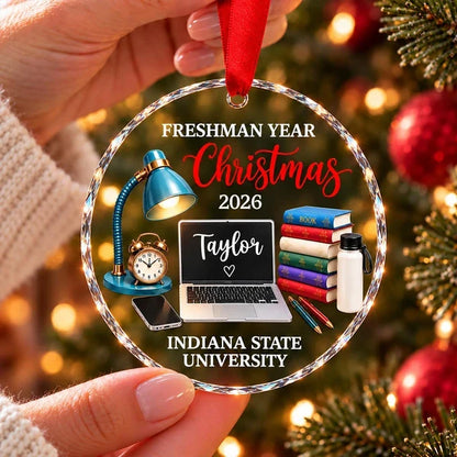 Personalized Crystal Ornament, Freshman Year Christmas Study Desk Keepsake, Unique Gift for College Student