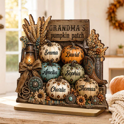 Personalized 2-Layer Wooden Plaque, Grandma's Leopard Pumpkin Patch Fall Decor, Unique Gift for Grandma