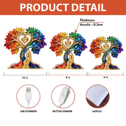 Personalized Acrylic Light Box, Rainbow Heart Tree, Unique Gift for LGBTQ Couple
