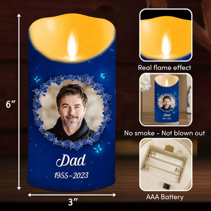 Personalized Flameless LED Candle Memorial Gift, Blue Butterfly Night Glow, Comforting Keepsake for Family