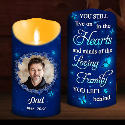 Personalized Flameless LED Candle Memorial Gift, Blue Butterfly Night Glow, Comforting Keepsake for Family