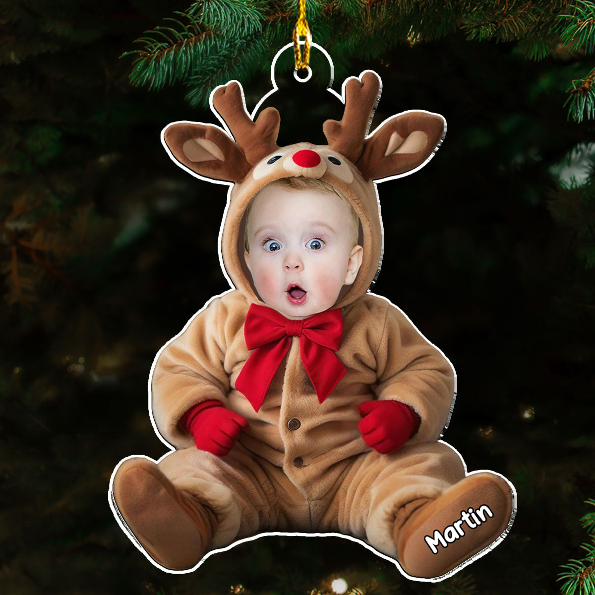 Personalized Baby Reindeer Acrylic Ornament, Custom Photo Keepsake for Parents, Unique Christmas Gift