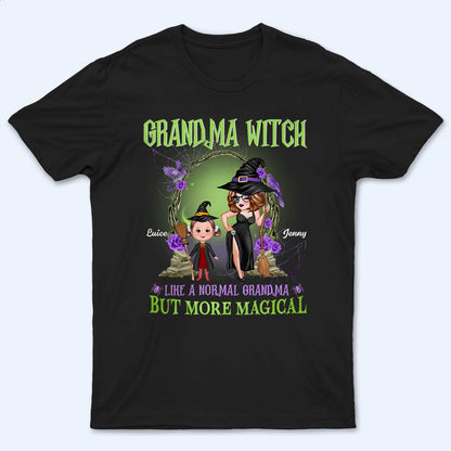 Personalized Grandma Witch Classic Tee, Standing Witch Grandma & Child, Unique Halloween Gift