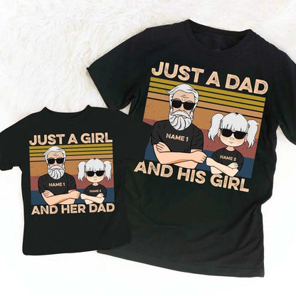 Personalized Classic Tee Just A Dad And His Girl Cartoon - Unique Father's Day Gift for Dad From Daughter