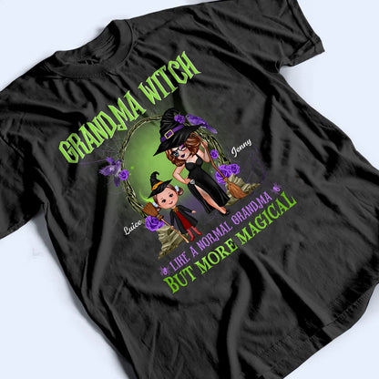 Personalized Grandma Witch Classic Tee, Standing Witch Grandma & Child, Unique Halloween Gift