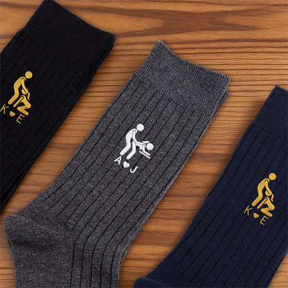 Custom Embroidered Combed Cotton Socks For Boyfriend, Creative Gift With Playful Romantic Detail