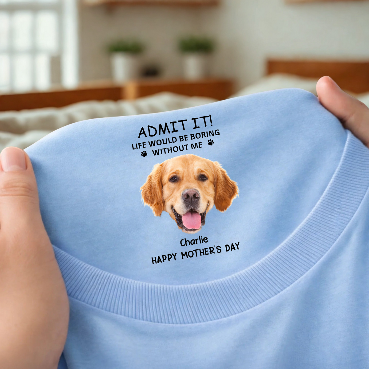 Personalized Dog Photo Classic Tee With Funny Quote For Dog Moms, Unique Mother's Day Gift