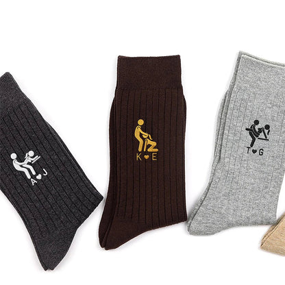 Custom Embroidered Combed Cotton Socks For Boyfriend, Creative Gift With Playful Romantic Detail