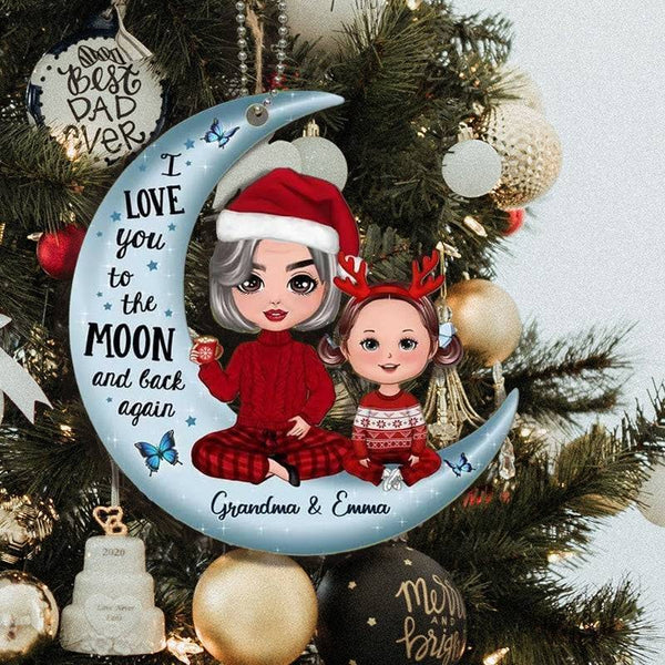 Cute Grandma & Grandkid Sitting On Moon Christmas Gift Personalized Acrylic Ornament