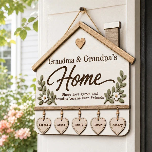 Personalized Grandma and Grandpa Wooden Sign, Where Love Grows Family Keepsake, Creative Gift for Grandparents