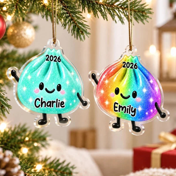 Personalized Acrylic Ornament, Cute Smiling Dumpling in Bright Colors, Unique Christmas Gift for Kids