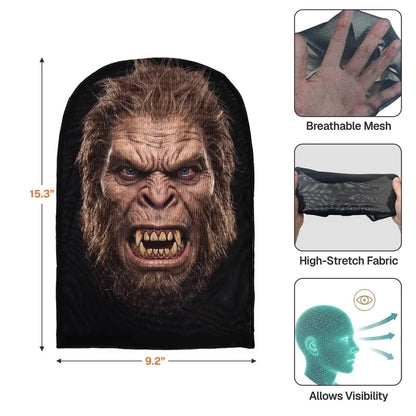 Personalized Mesh Print Balaclava Hat, Cryptid Friends Posing in a Haunted Forest, Unique Halloween Gift for Horror Fans