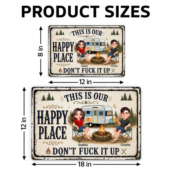 Personalized Rectangular Iron Sign, Sitting Camping Couple By Campfire, Creative Gift For Campers