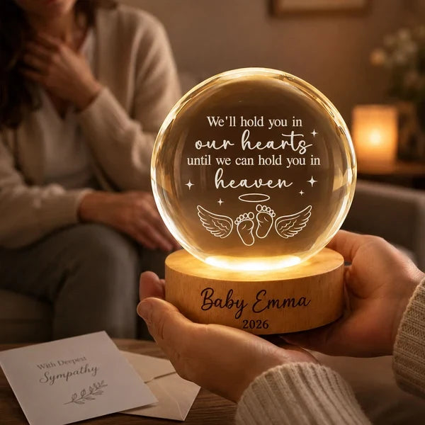 Personalized Globe Lamp with Angel Baby Footprints, Warm Memorial Decor, Unique Gift for Grieving Parents