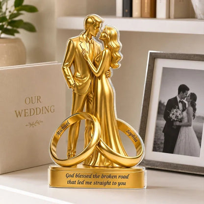 Shaped Acrylic Block Plaque, Personalized Golden Couple & Rings, Creative Romantic Gift for Spouse