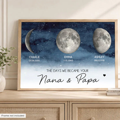 Personalized Moon Phase Poster, Custom Grandparents Wall Art, Unique Gift for Nana & Papa